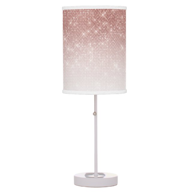 Girly Faux Rose Gold Sequin Glitter White Ombre Table Lamp (Front)