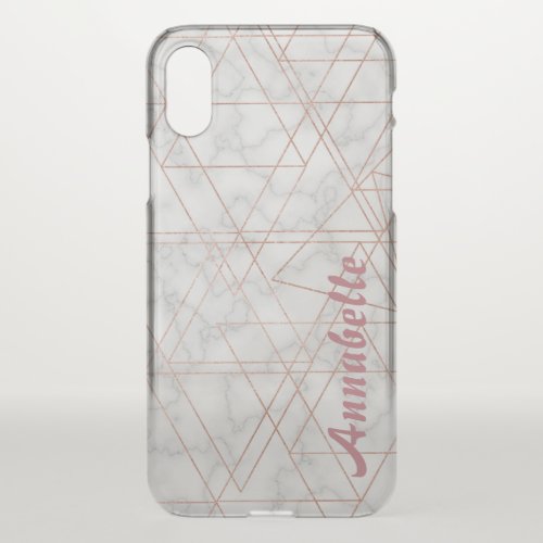 Girly faux rose pink glitter lines white marble iPhone x case