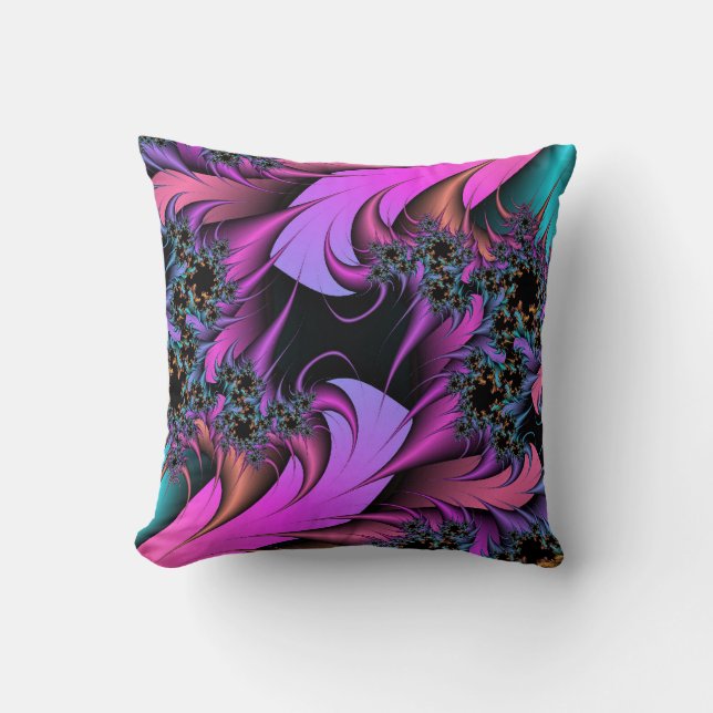 Girly Feathers Fractals Throw Pillow (Front)