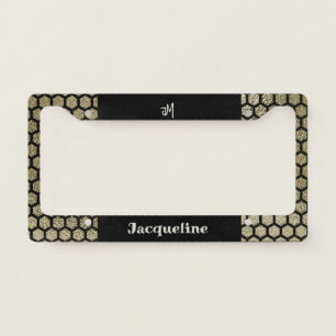 Girly Feminine Black Sparkling Honeycomb Design License Plate Frame