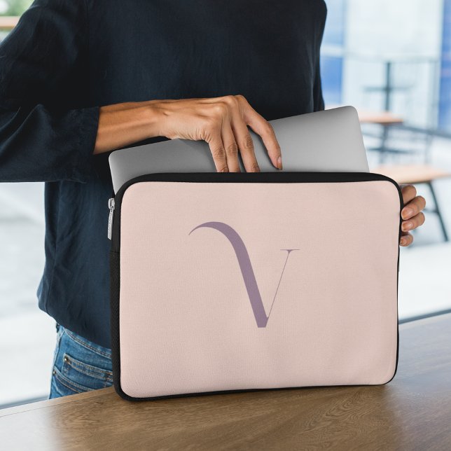 Girly Feminine Blush Pink Monogram Name Script Laptop Sleeve (Creator Uploaded)