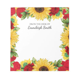 Girly Feminine Sunflowers Roses From Desk Notepad