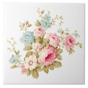 Girly Feminine Vintage Pink Roses Ceramic Tile