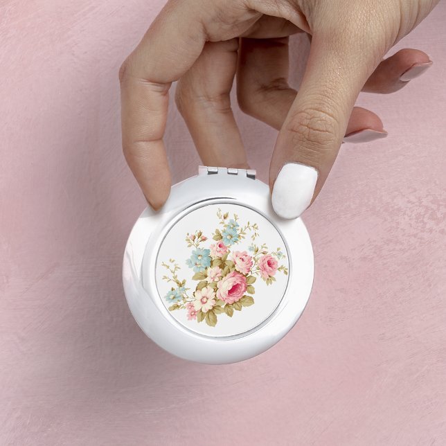 Girly Feminine Vintage Pink Roses Compact Mirror (Creator Uploaded)