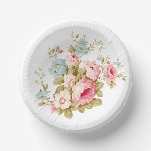 Girly Feminine Vintage Pink Roses Paper Bowls (Front)