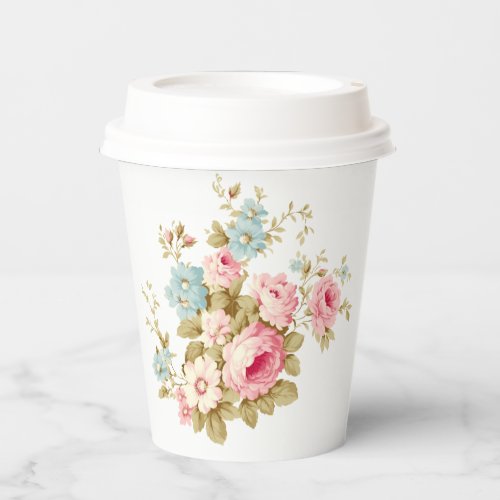 Girly Feminine Vintage Pink Roses Paper Cups