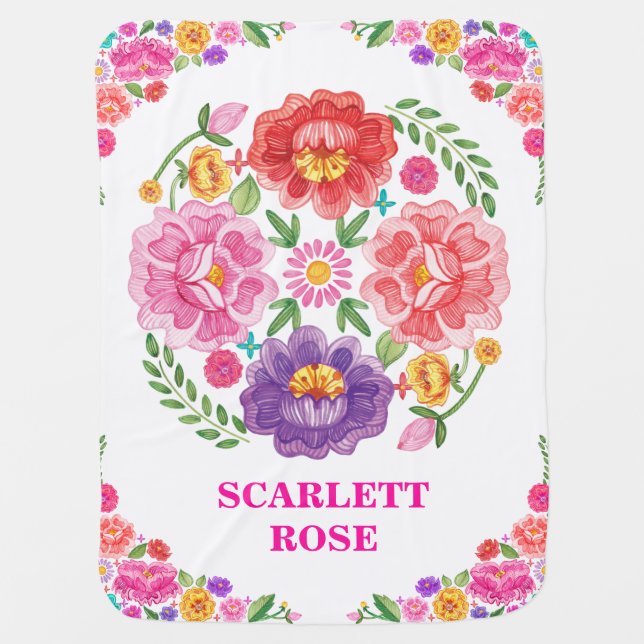 Girly Fiesta Mexican Floral Monogram Nursery Baby Blanket (Front)