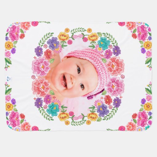 Girly Fiesta Mexican Floral Monogram Nursery Baby Blanket | Zazzle