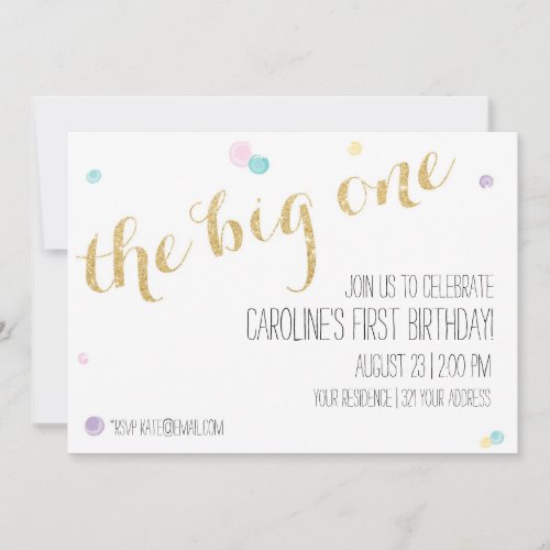 Girly First Birthday Invitation - Glitter Gold Invitations