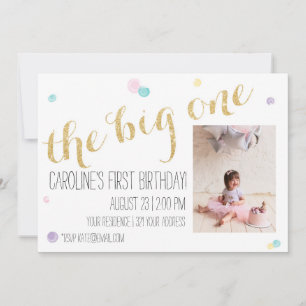 Girly First Birthday Invitation - Glitter Gold
