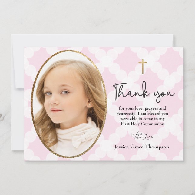 Girly First Holy Communion photo thank you (Front)