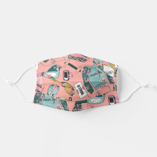 Girly Fitness Pattern Adult Cloth Face Mask (Front, Unfolded)