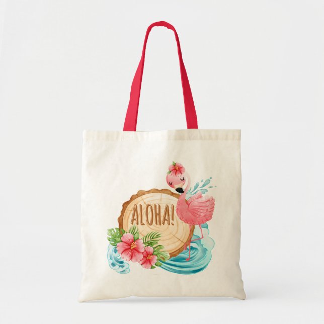girly flamingo custom name beach tote bags (Front)