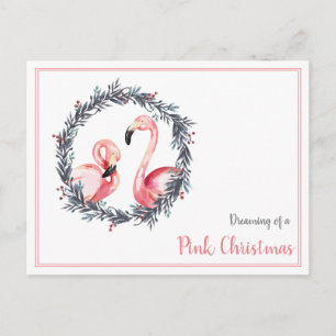Girly Flamingo dreaming of a pink Christmas Postcard