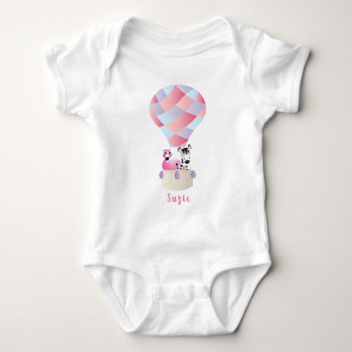 Girly Flamingo Zebra In Hot Air Balloon Baby Bodysuit