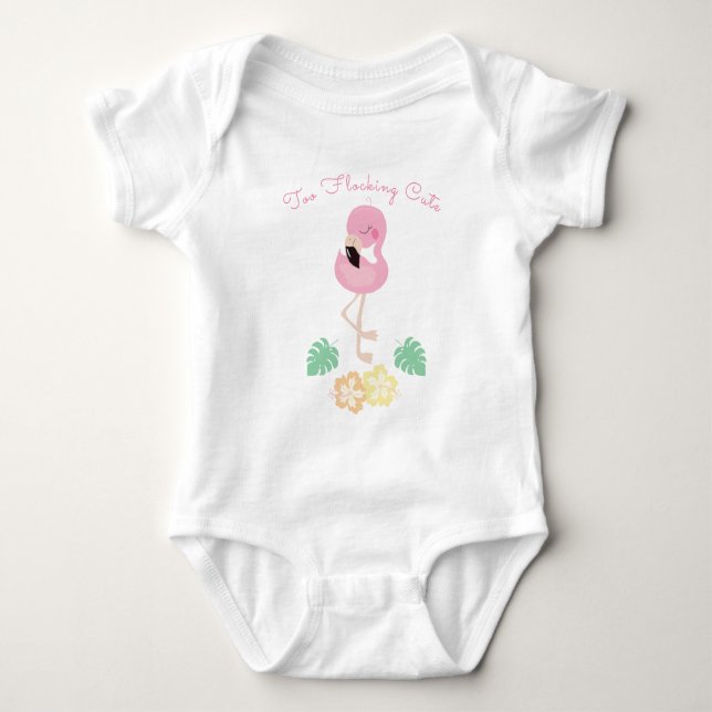 Girly Flocking Cute Funny Tropical Flamingo Pink Baby Bodysuit (Front)