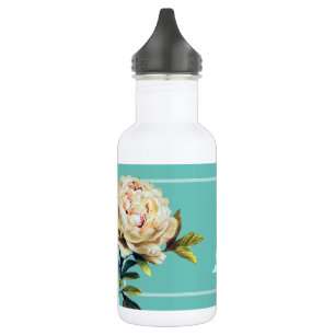 Girly floral and teal Personalised Stainless Steel Water Bottle