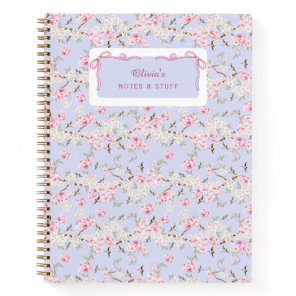 Girly Floral Blue Pink Bow Coquette Custom Notebook