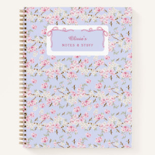 Girly Floral Blue Pink Bow Coquette Custom Notebook