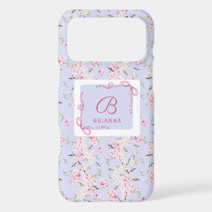 Girly Floral Blue Pink Bow Coquette Monogram iPhone 17 Pro Max Case