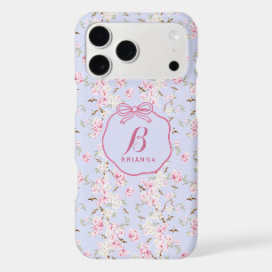 Girly Floral Blue Pink Bow Coquette Monogram iPhone 17 Pro Max Case
