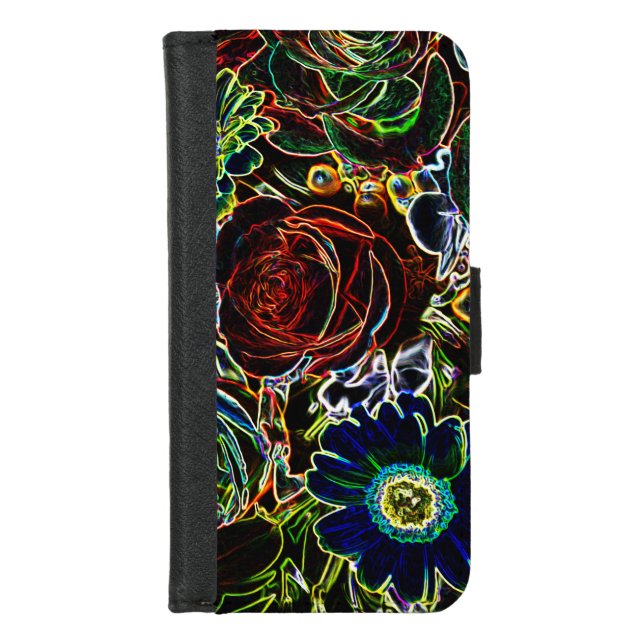 Girly Floral Bouquet Glowing Edge Red Rose iPhone Wallet Case (Front)