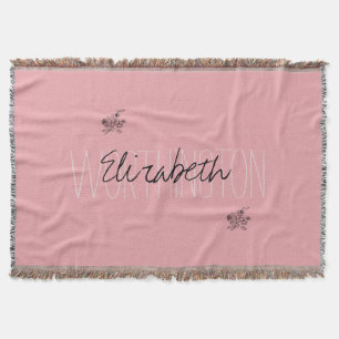 Girly Floral Calligraphy Name pink blush red Throw Blanket