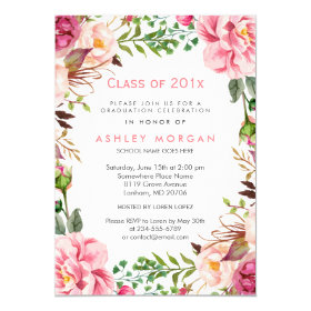 Girly Floral Chic Class of 2017 Graduation Party Card