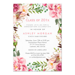 Girly Floral Chic Class of 2018 Graduation Party Card