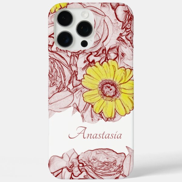 Girly Floral Custom Name Yellow Daisy Flower