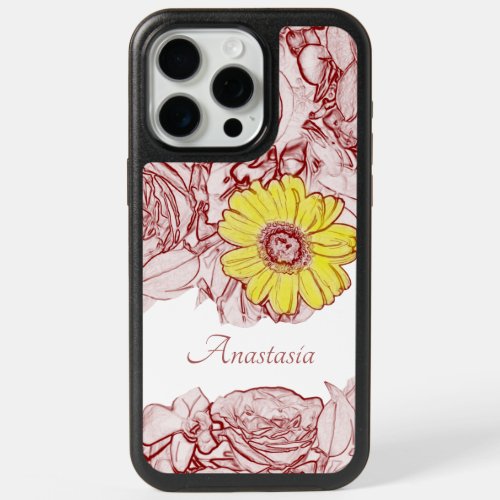 Girly Floral Custom Name Yellow Daisy Flower iPhone 15 Pro Max Case