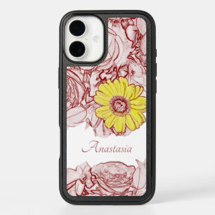 Girly Floral Custom Name Yellow Daisy Flower iPhone 16 Plus Case