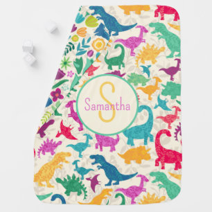 Girly Floral Dinosaur Silhouette Baby Girls Baby Blanket