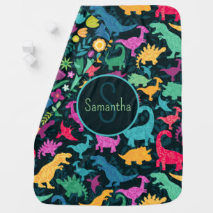 Girly Floral Dinosaur Silhouette Baby Girls Blanket