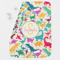 Girly Floral Dinosaur Silhouette Baby Girls Blanket