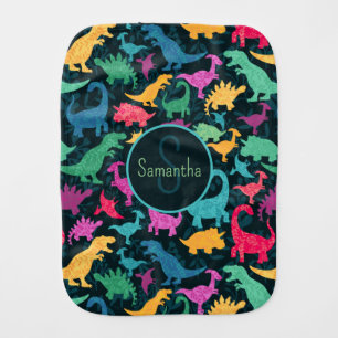 Girly Floral Dinosaur Silhouette Baby Girls Burp Cloth