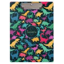 Girly Floral Dinosaur Silhouette Girls Clipboard