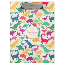 Girly Floral Dinosaur Silhouette Girls Clipboard