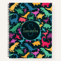 Girly Floral Dinosaur Silhouette Girls Notebook
