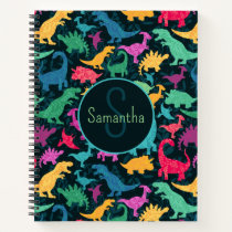 Girly Floral Dinosaur Silhouette Girls Notebook