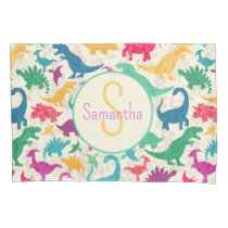 Girly Floral Dinosaur Silhouette Girls Pillow Case