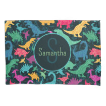 Girly Floral Dinosaur Silhouette Girls Pillow Case