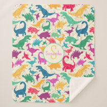 Girly Floral Dinosaur Silhouette Girls Sherpa Blanket