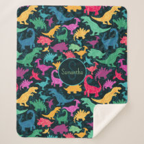 Girly Floral Dinosaur Silhouette Girls Sherpa Blanket