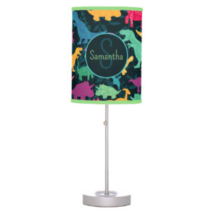 Girly Floral Dinosaur Silhouette Girls Table Lamp