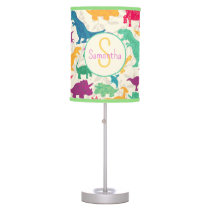 Girly Floral Dinosaur Silhouette Girls Table Lamp