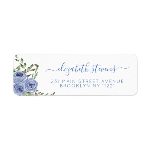 Girly Floral Dusty Blue Watercolor Rose Script Label