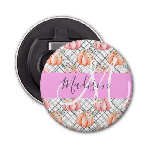 Girly Floral Gray Pink Peach Pumpkin Monogram Name Bottle Opener