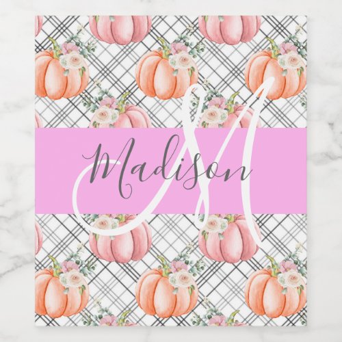 Girly Floral Gray Pink Peach Pumpkin Monogram Name Wine Label