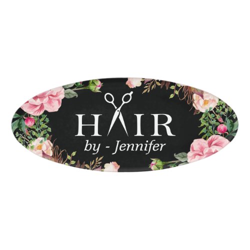 Girly Floral Hair Cut Salon Scissors Logo Name Tag